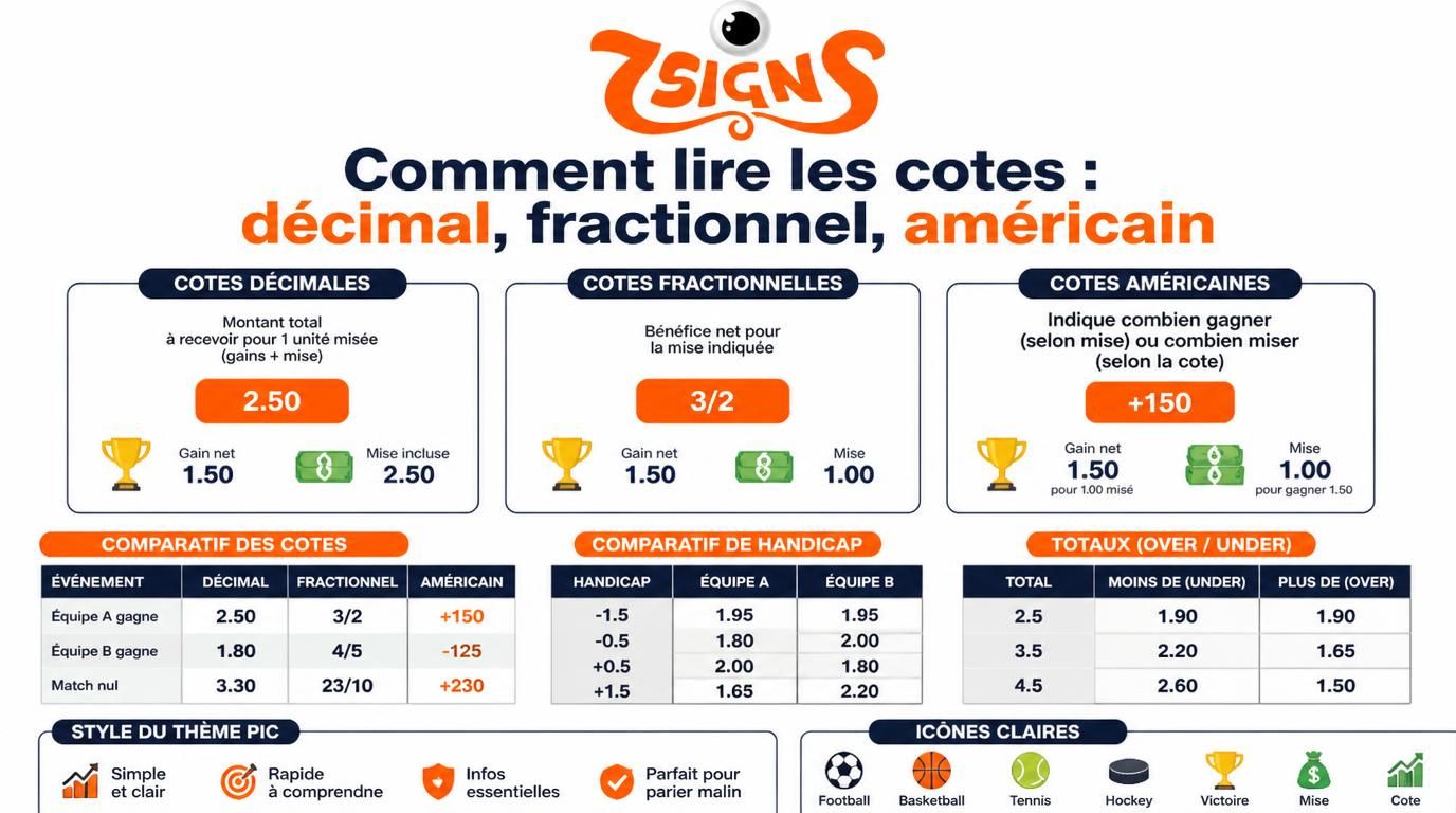 Tableau comparatif des formats de cotes et des types de paris