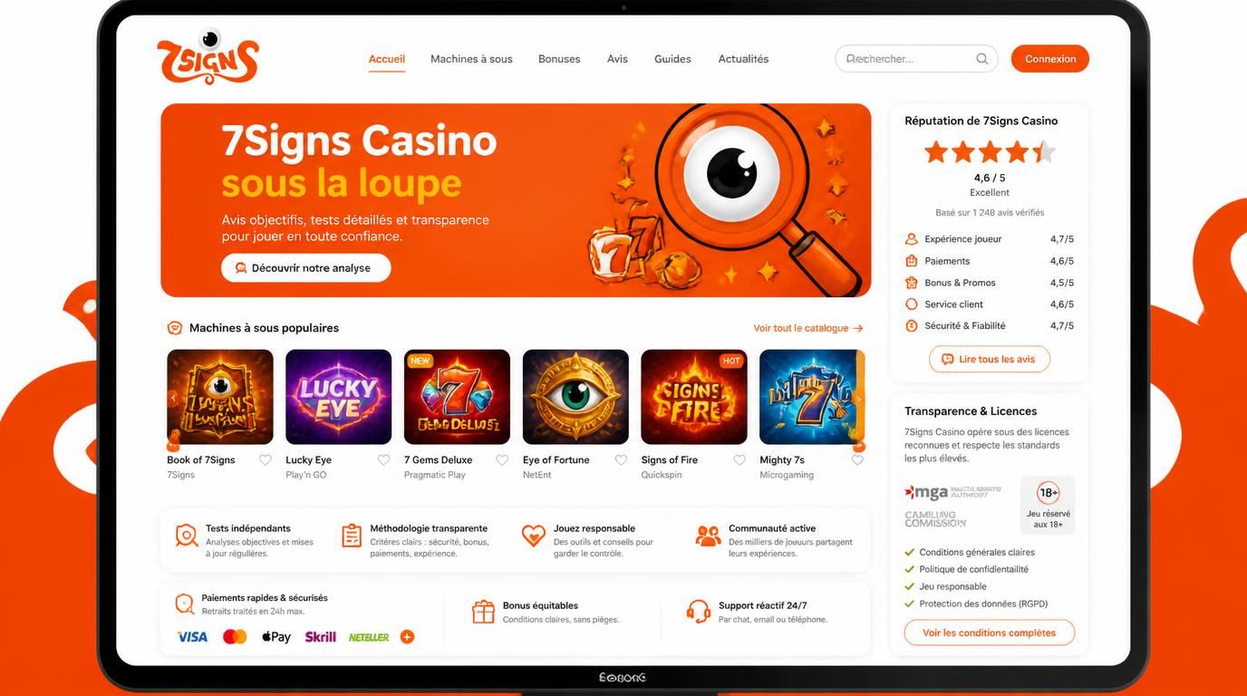 Interface du casino montrant le catalogue, la réputation et la transparence 